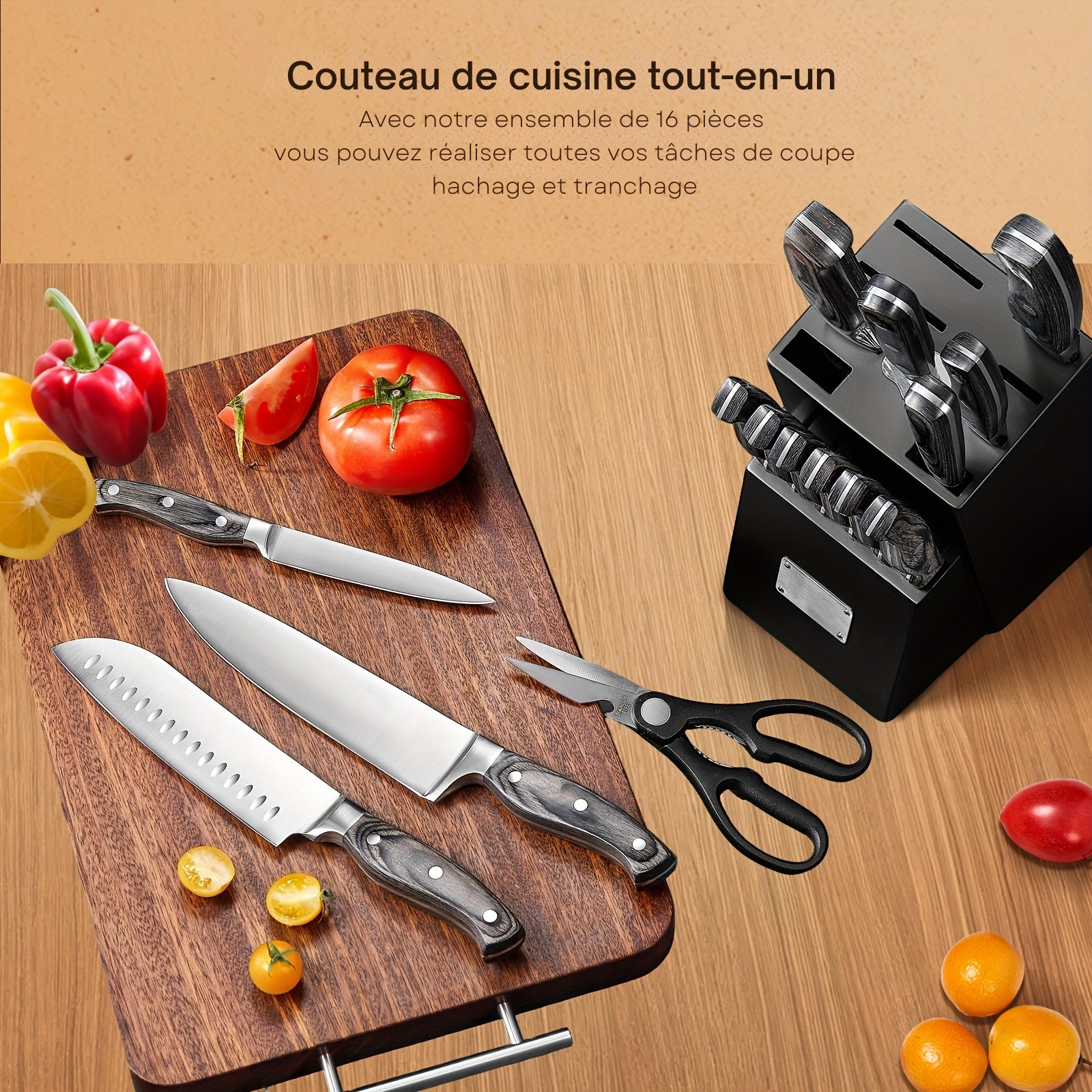 Ensemble de Couteaux de Cuisine 16 Pièces