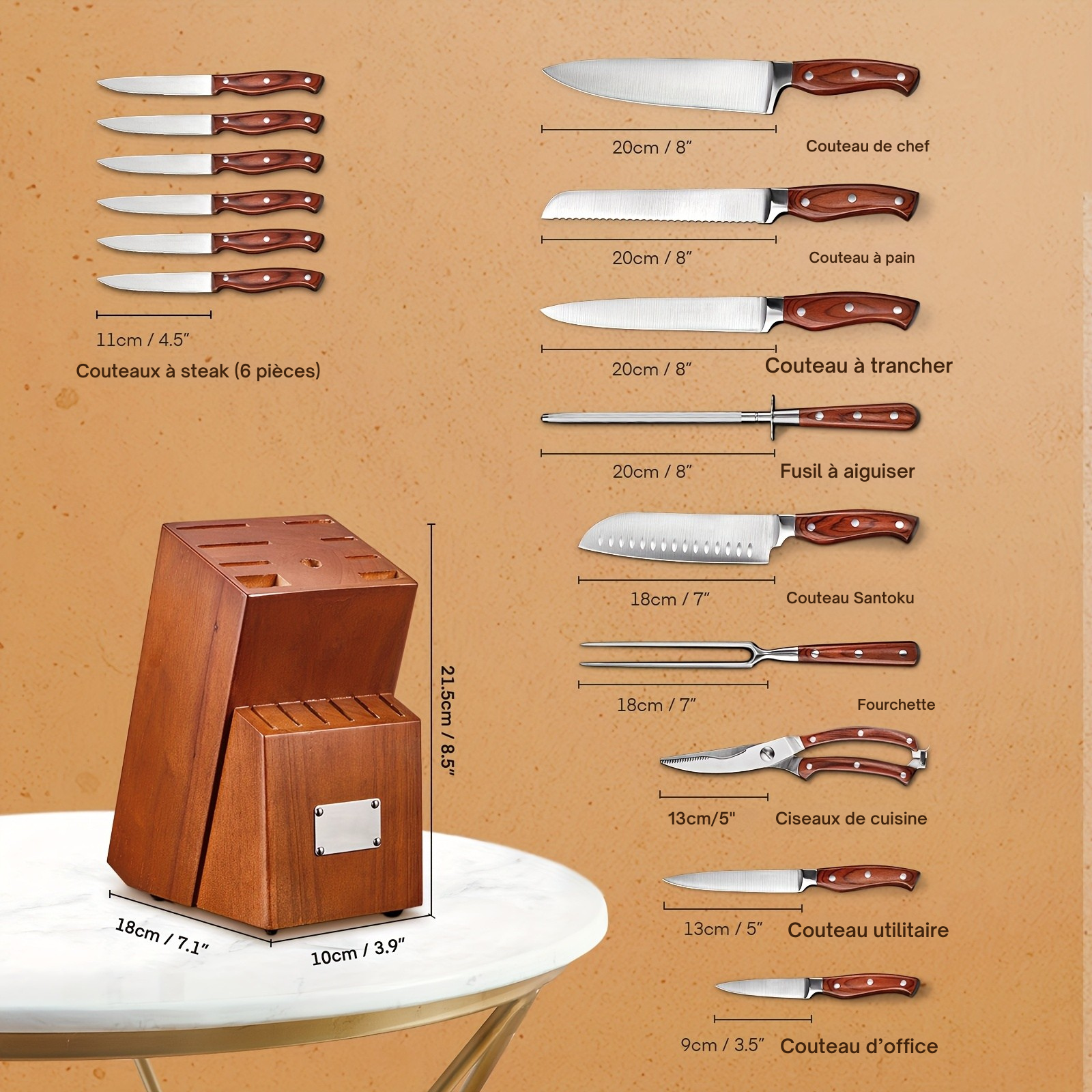 Ensemble de Couteaux de Cuisine 16 Pièces
